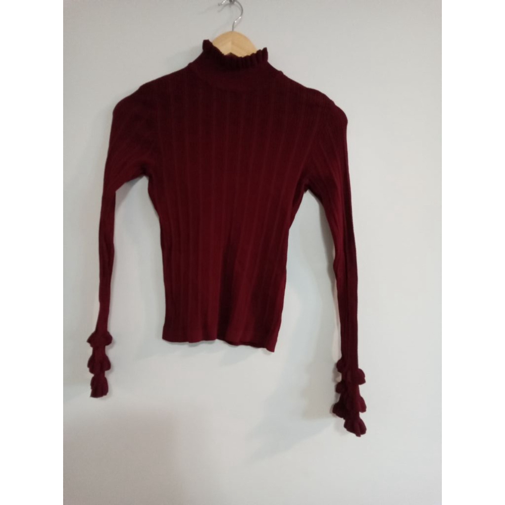 Women's Zara Red Ribbed Long Sleeve Top Size M
